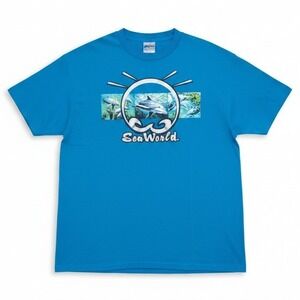 SeaWorld Dolphin Graphic T-Shirt, Men's Large, Blue Delta Magnum Weight Cotton
